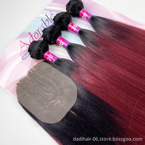 AMAZING YAKI STRAIGHT 4  bundles per set T1B27 100% heat resistance synthetic hair weave for afro women with closure